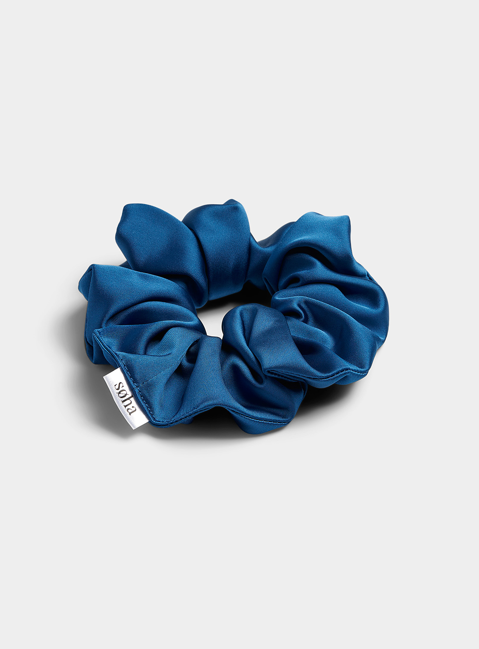 Soha & Co Coloured Satin Scrunchie In Blue