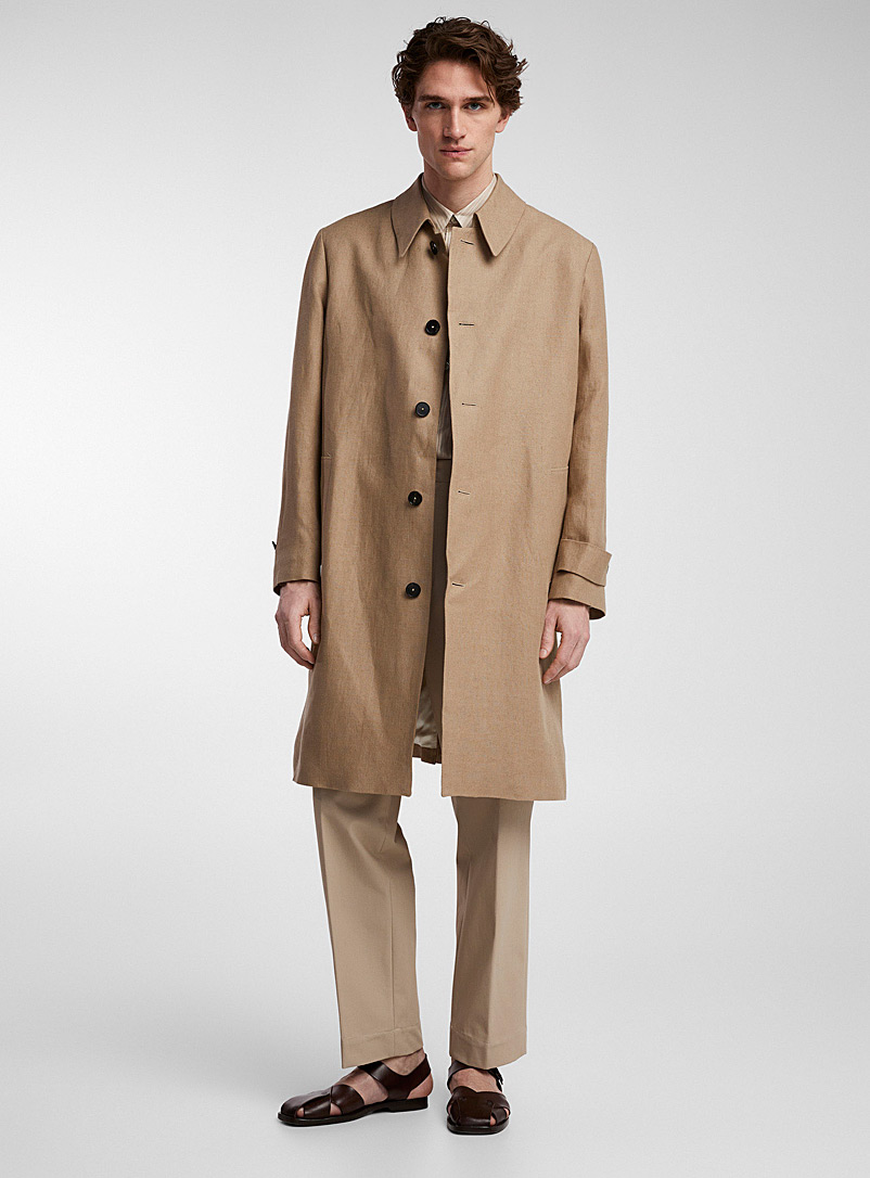Ecole de Pensée Ivory/Cream Beige Latte lightweight linen trench coat for men