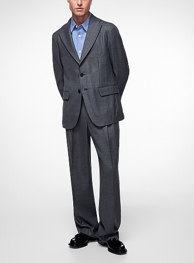 Ecole de Pens&eacute;e: Le pantalon laine vierge charbon double plis Gris pour homme