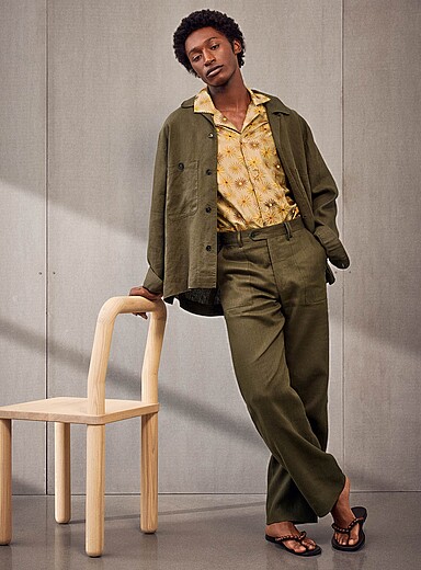 Ecole de Pens&eacute;e: Le pantalon pur lin olive Kaki pour homme