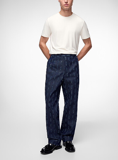 Ecole de Pens&eacute;e: Le pantalon droit denim rayures us&eacute;es Bleu pour homme