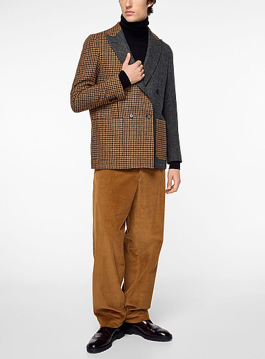 Ecole de Pens&eacute;e Grey and Brown Multi-tweed double-breasted wool blazer for men