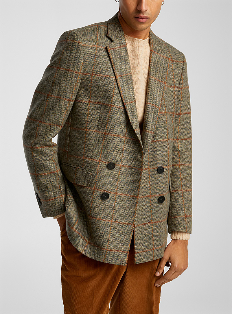 Ecole de Pensée Green Checkered tweed blazer for men