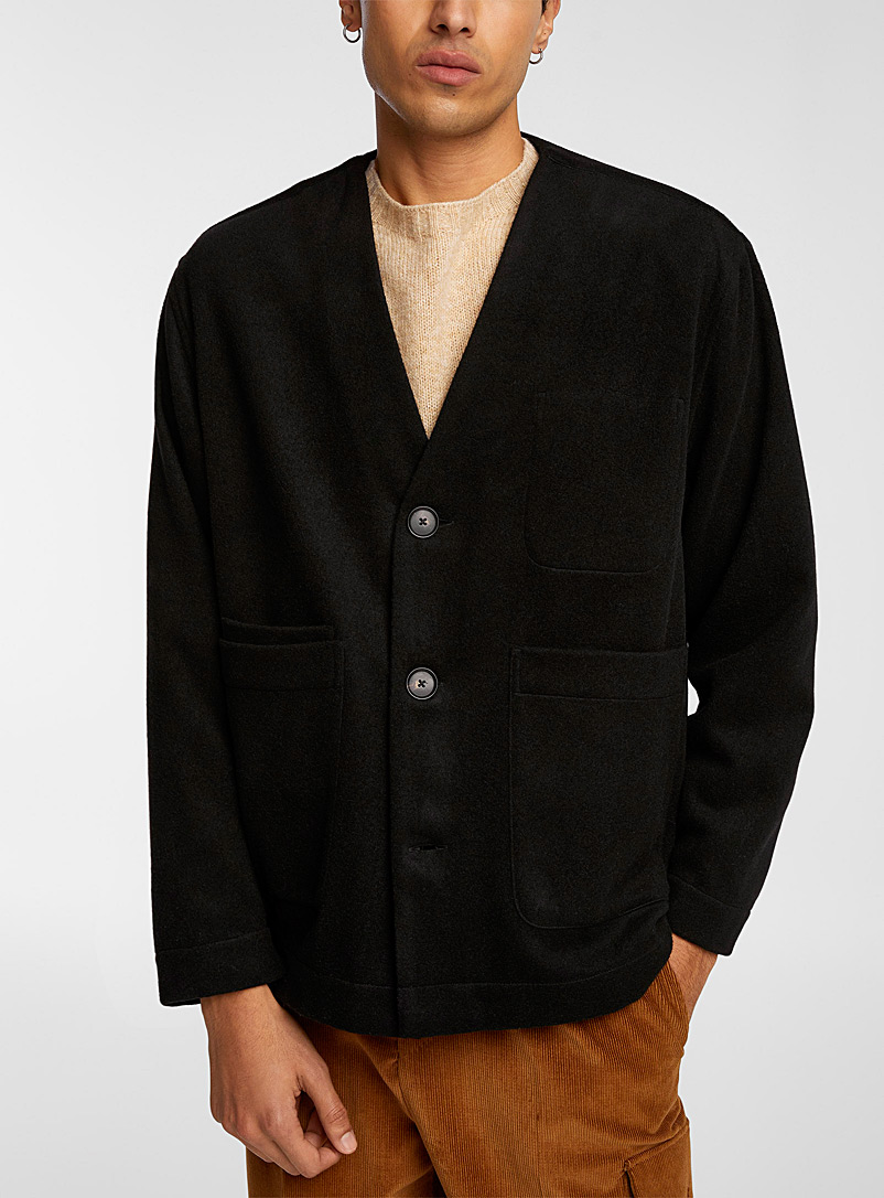 Ecole de Pensée Black Black collarless wool jacket for men