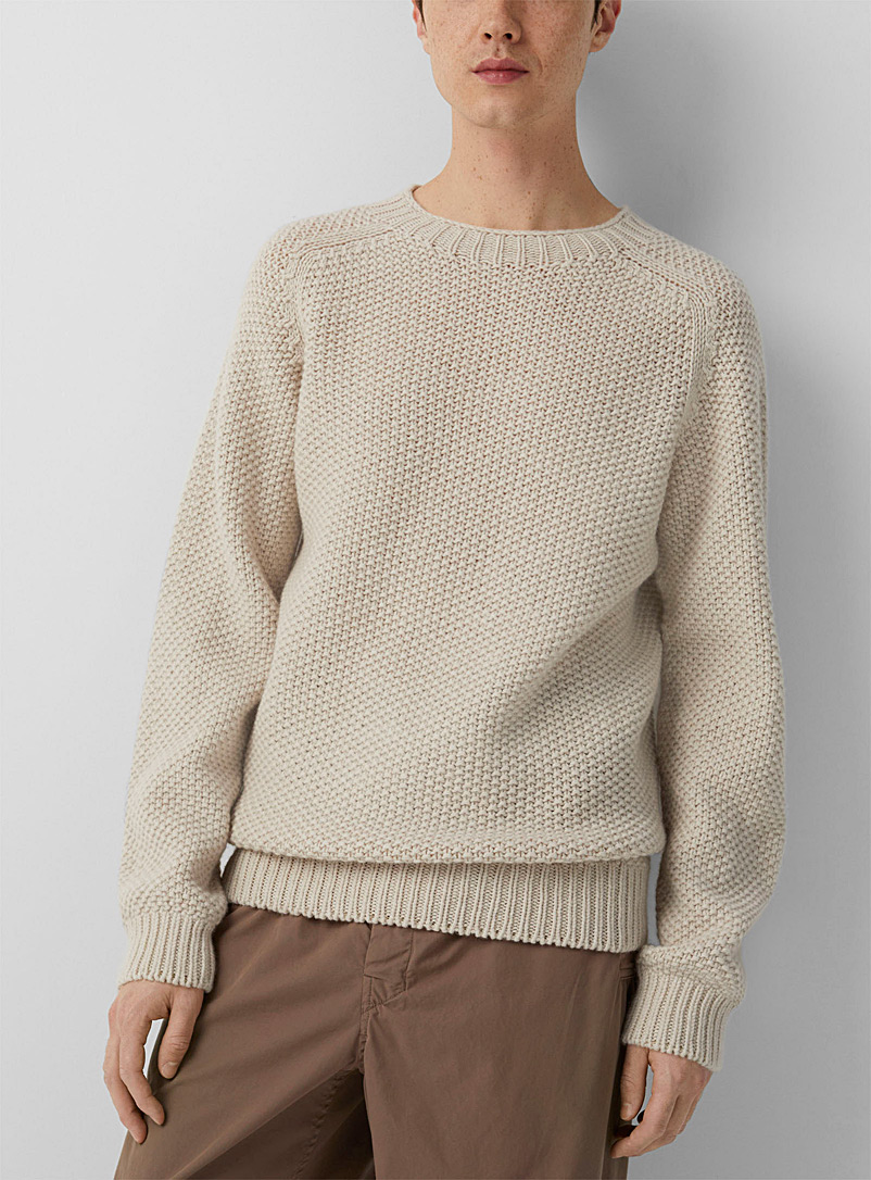 Ecole de Pensée Ivory White Embossed knit sand-coloured sweater for men