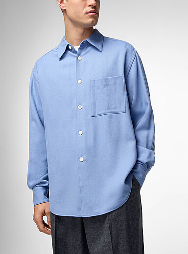 Ecole de Pens&eacute;e: La chemise laine vierge poche plaqu&eacute;e Bleu pour homme