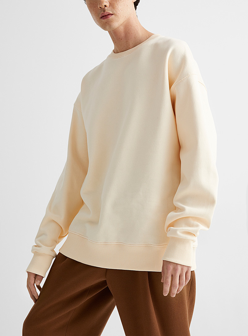 Ecole de Pensée Ivory White Refined plain fleece-underside sweatshirt for men
