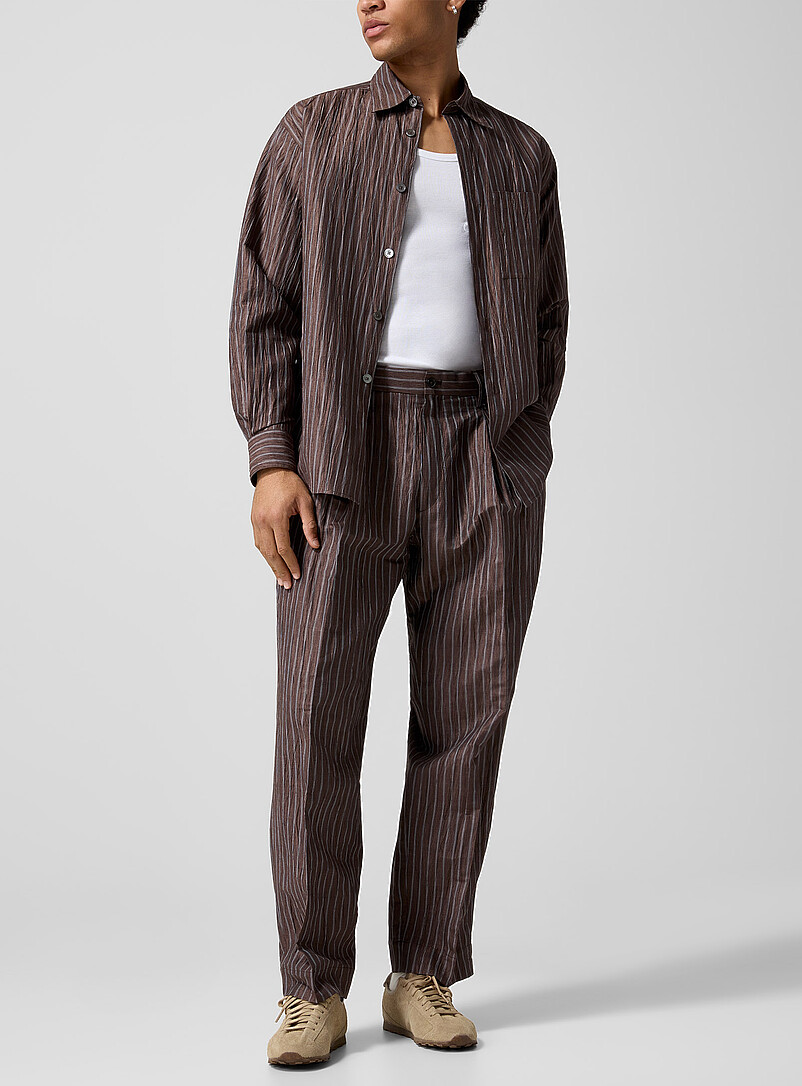 Crinkled Texture Striped Brown Pant