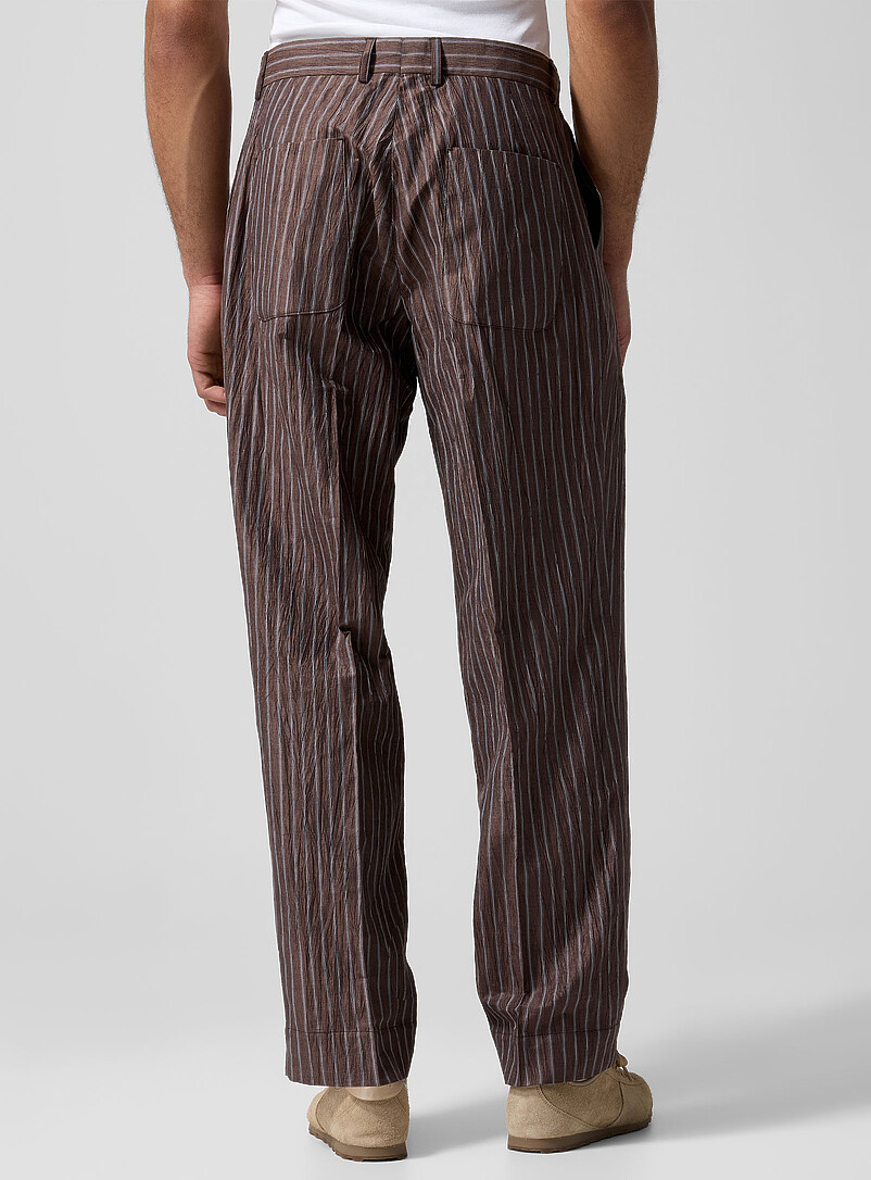 Crinkled texture striped brown pant product image 3