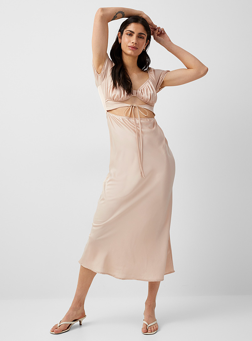 Icône Pearly Cutout sweetheart-neck satin dress for women