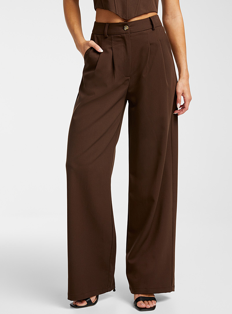 Icône Dark Brown Pleated wide-leg pant for women