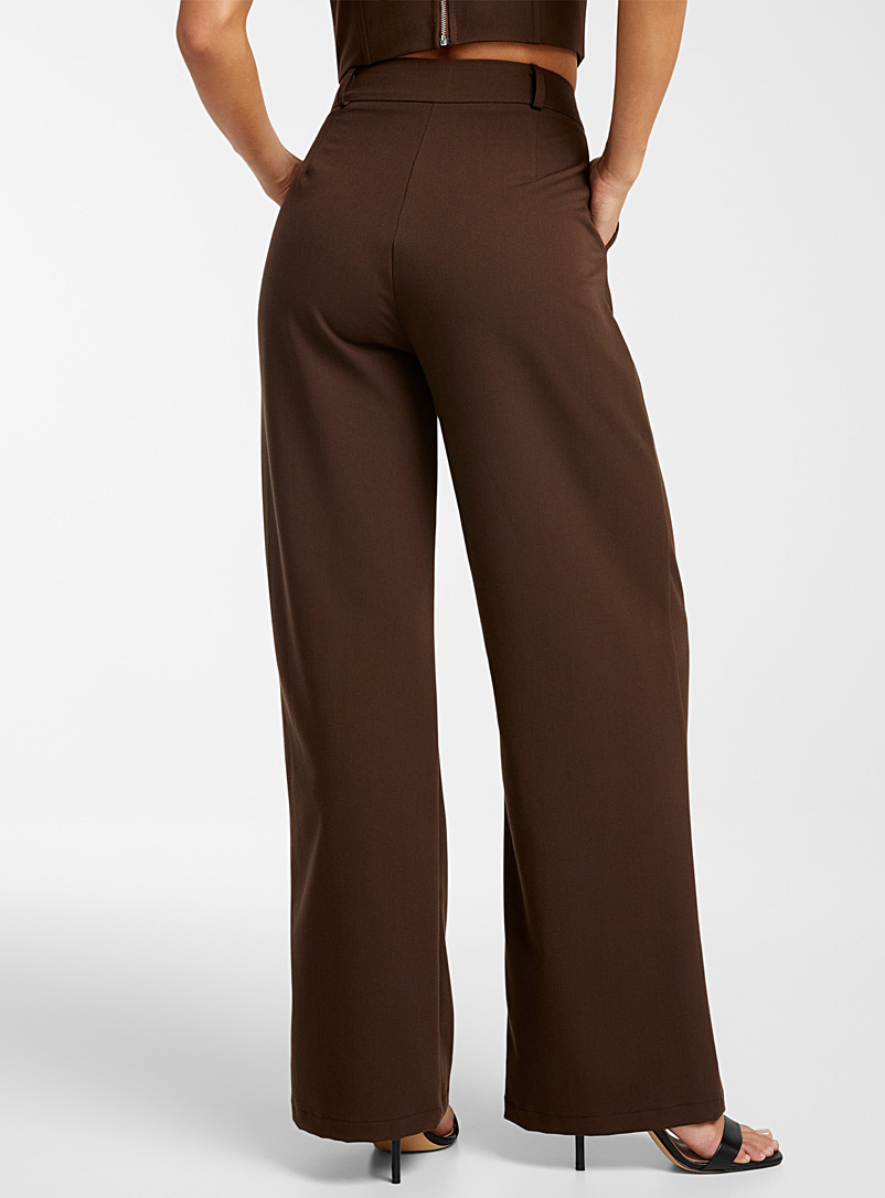 Icône Dark Brown Pleated wide-leg pant for women