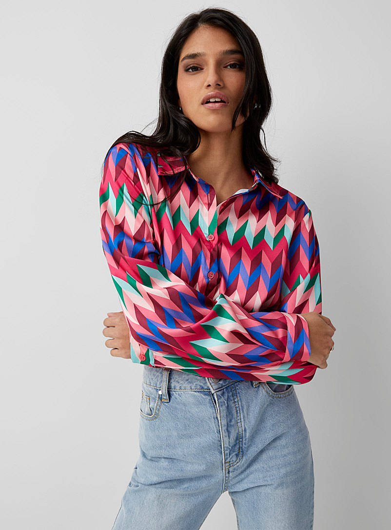 Icône Pink Colourful zigzags satiny blouse for women
