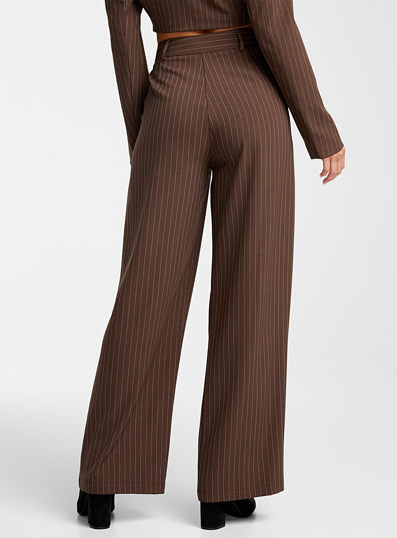Icône Patterned Brown Banker stripe wide-leg pant for women