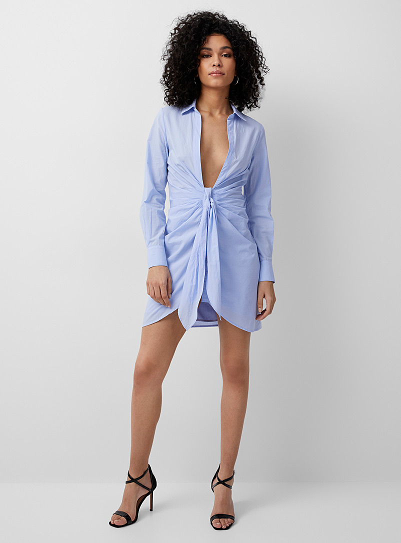 Icône: La robe chemise froncée Bleu pour femme