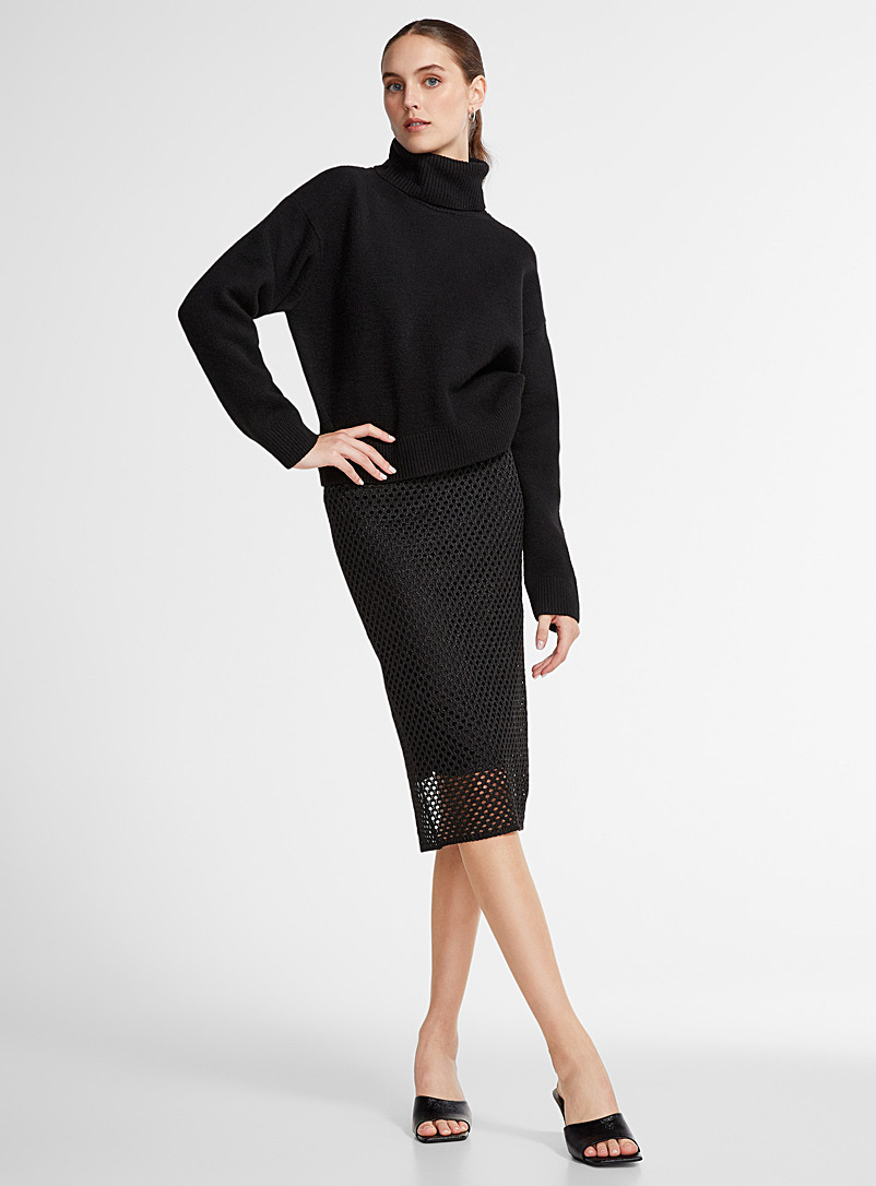 Icône: La jupe tricot filet scintillant Noir pour femme