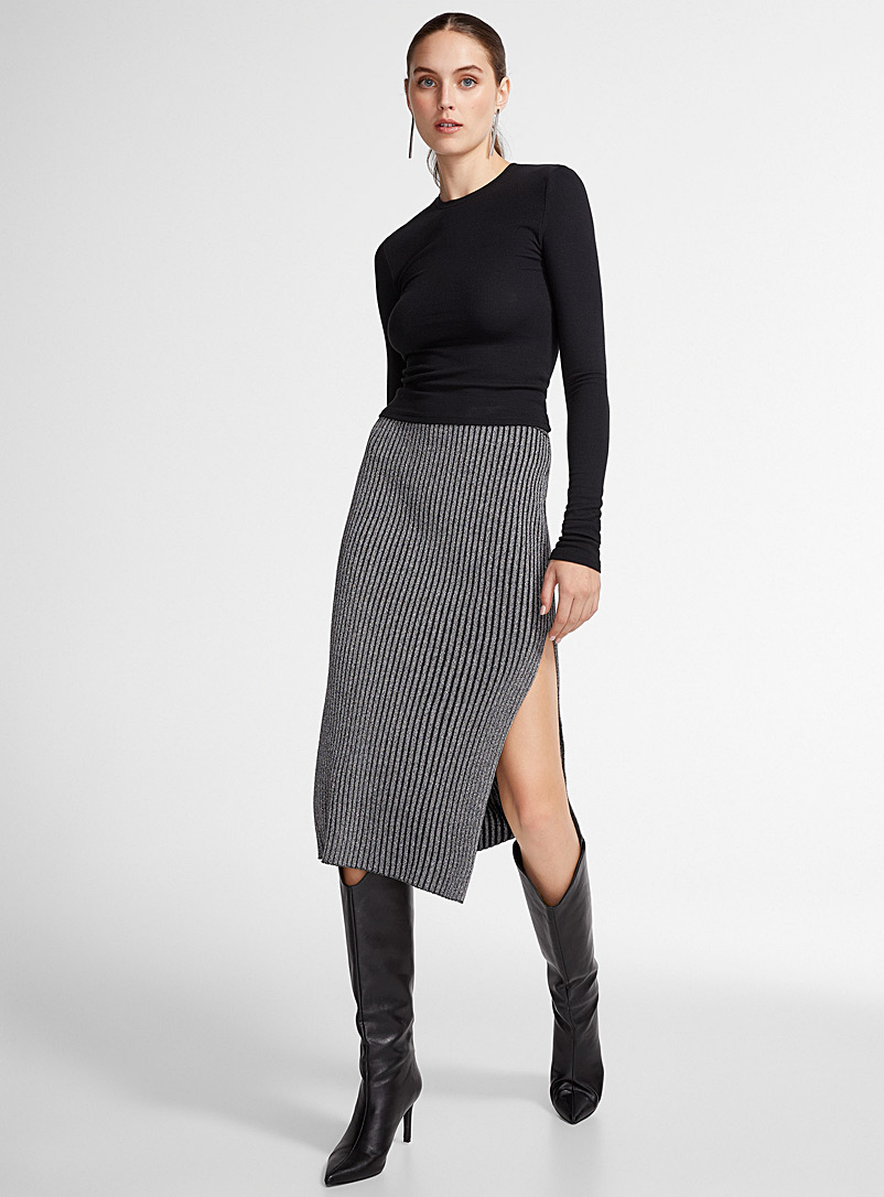 Icône: La jupe tricot côtelé scintillant Argent pour femme