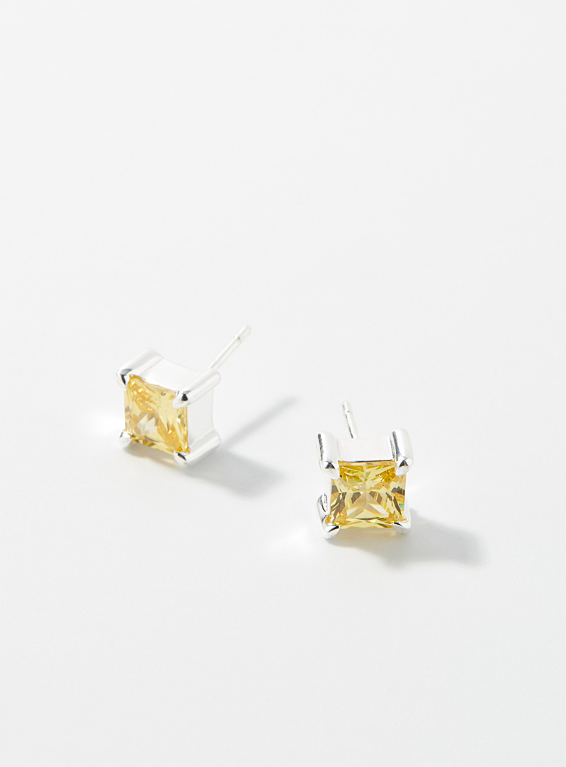Hatton Labs Patterned Yellow Princess cut stud earring for men
