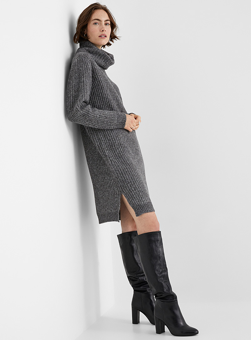 Contemporaine Grey Rib-knit turtleneck dress for women