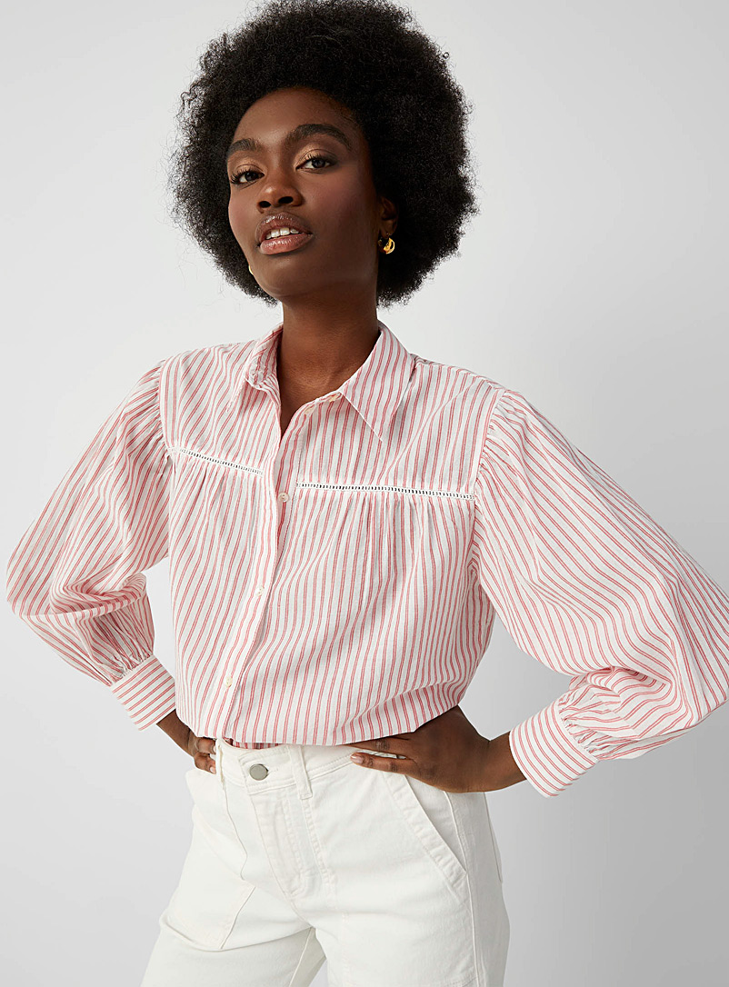 Contemporaine Patterned White Two duck-egg pink stripes shirt for women