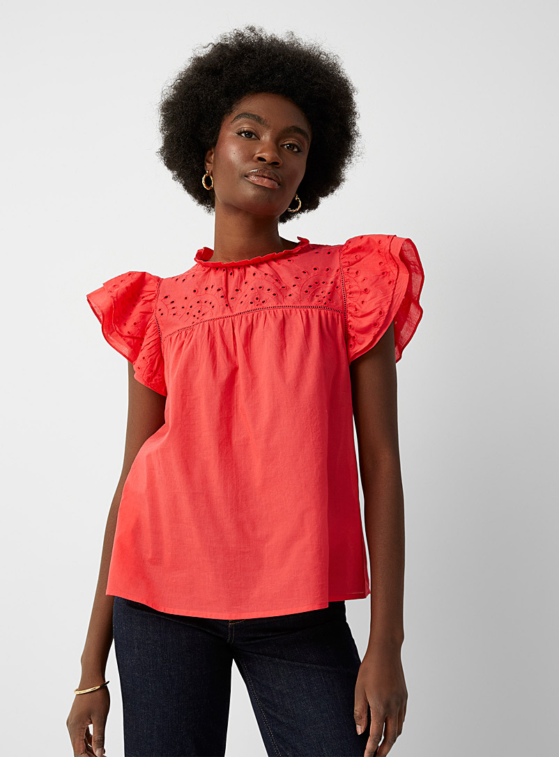 Contemporaine Pink Ruffled sleeves openwork blouse for women