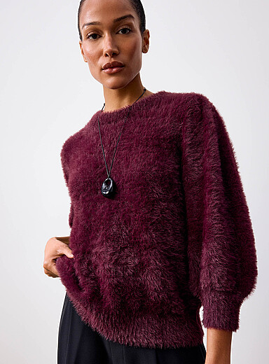 Saint Tropez Burgundy Chenille puff-sleeve sweater for women