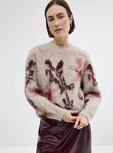 Saint Tropez: Le chandail filamenteux jacquard floral Brun clair pour femme