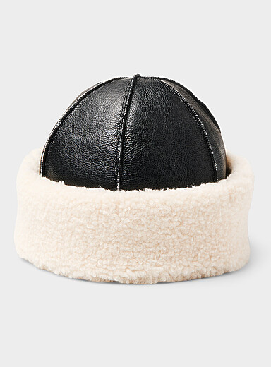 Faux-shearling pillbox hat