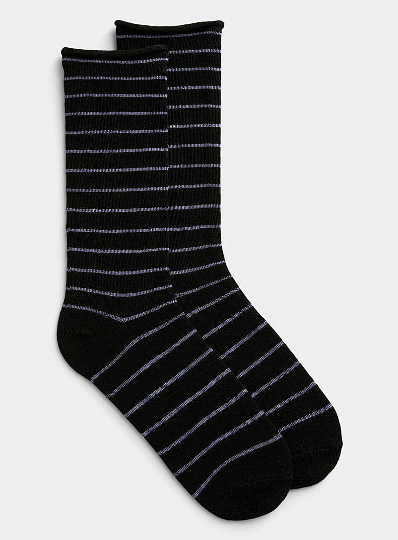 Simons Black Merino wool striped sock for women