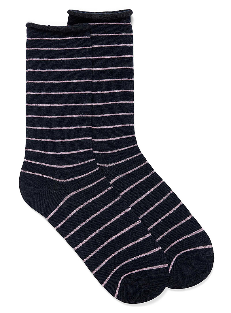 Simons Marine Blue Merino wool striped sock for women