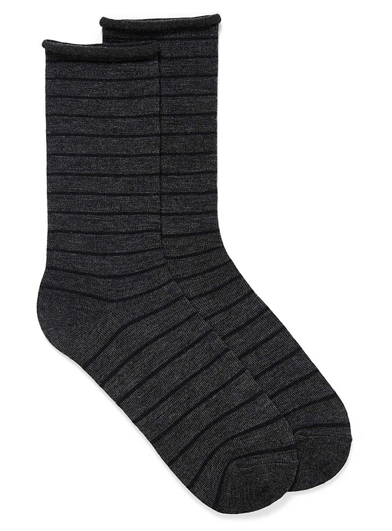Simons Assorted grey  Merino wool striped sock for women