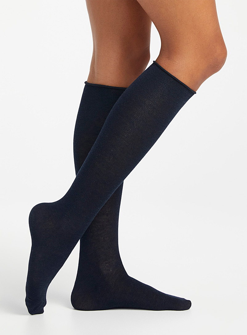 Simons Marine Blue Minimalist merino wool knee-highs for women