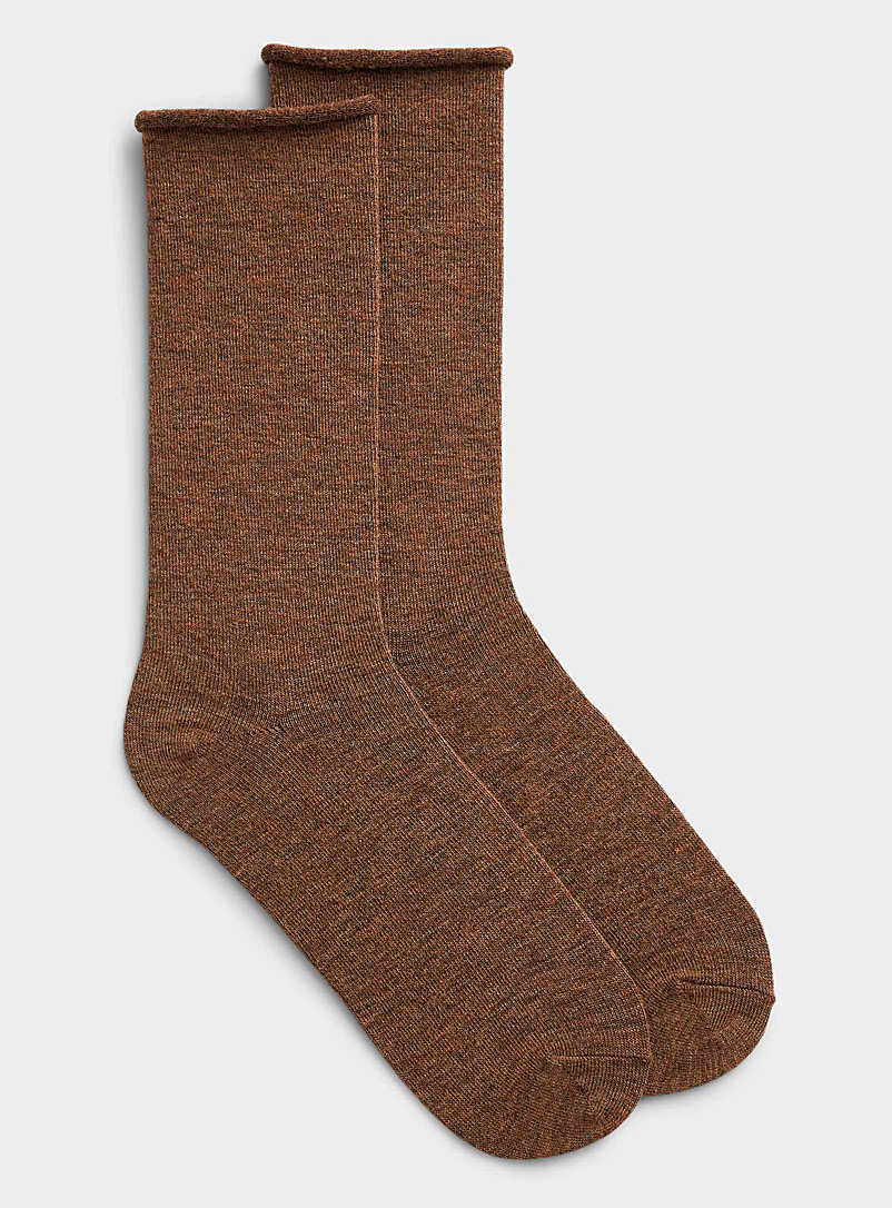 Simons Light Brown Solid merino wool sock for women