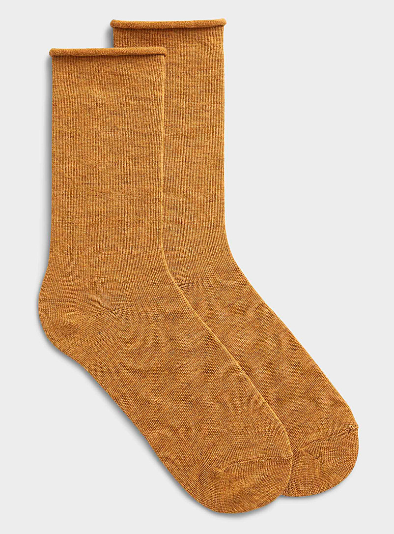 Simons Medium Yellow Solid merino wool sock for women