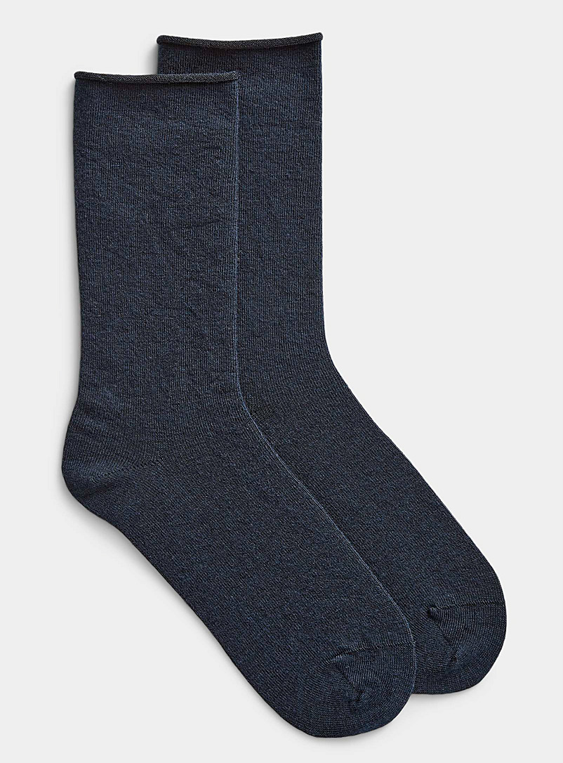 Simons Marine Blue Minimalist solid merino wool socks for women
