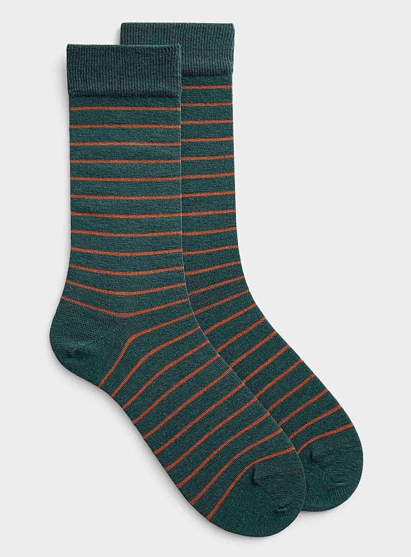Le 31 Assorted green  Merino wool stripe socks for men