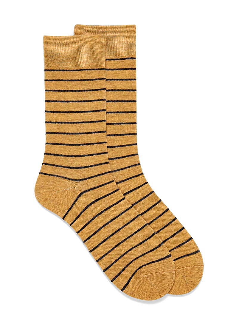 Le 31 Patterned Yellow Merino wool stripe socks for men