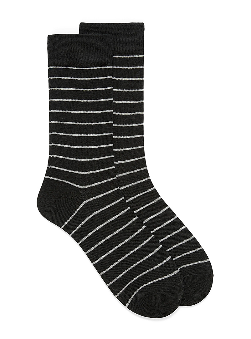 Le 31 Patterned Black Merino wool stripe socks for men