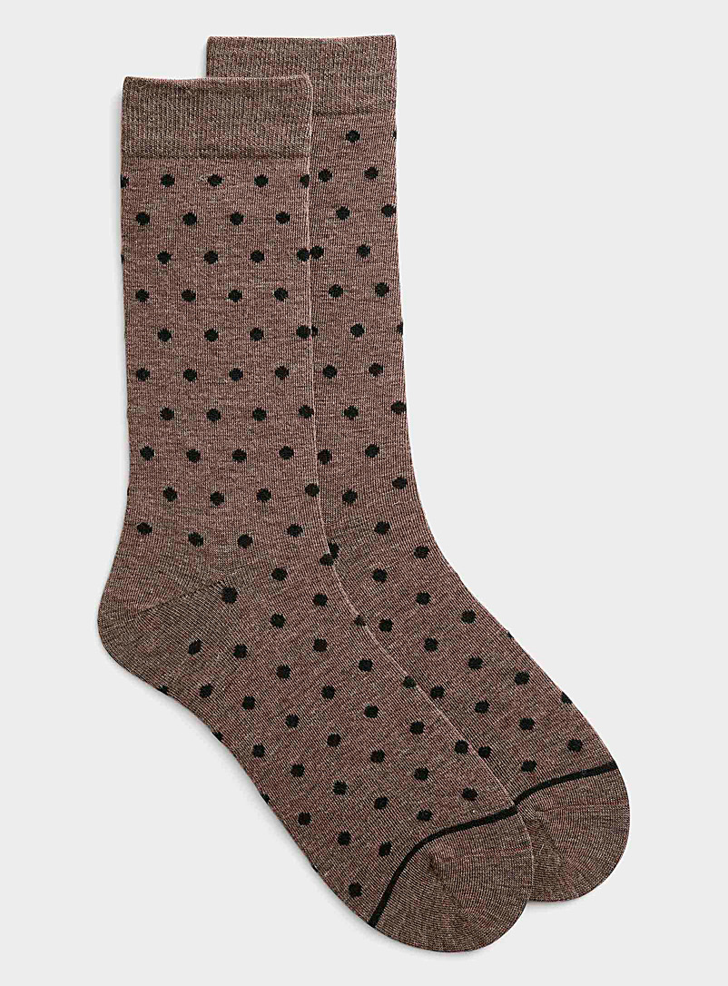 Le 31 Patterned Brown Polka dot merino wool socks for men