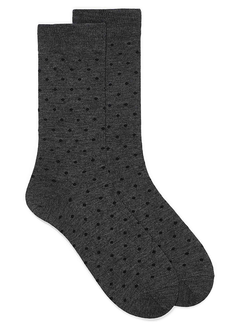 Le 31 Patterned Grey Polka dot merino wool socks for men