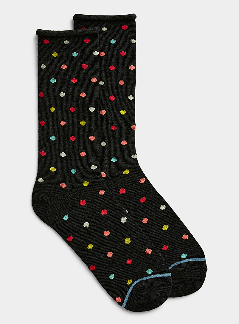 Simons Black Touch of wool dotted socks for women