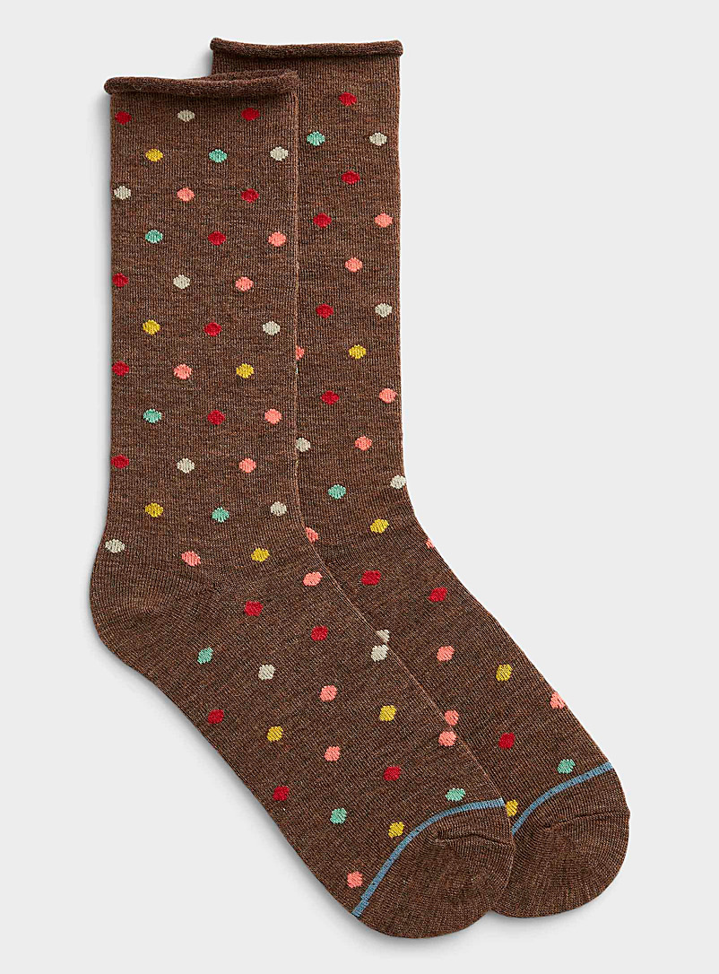 Simons Patterned Brown Touch of wool dotted socks for women
