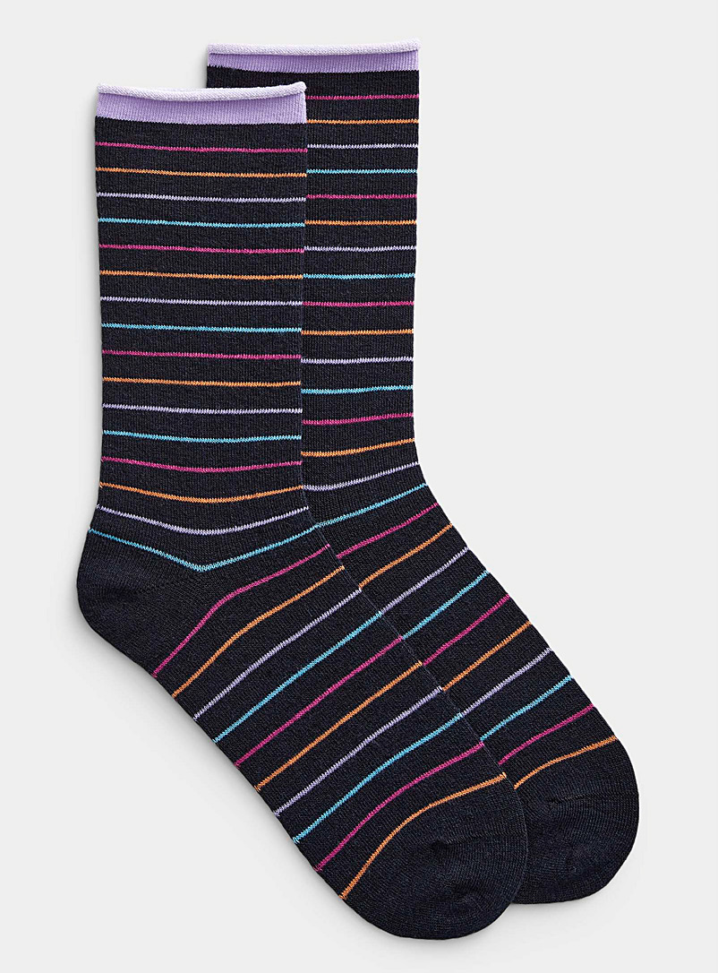 Simons Navy/Midnight Blue Fine stripe merino wool sock for women