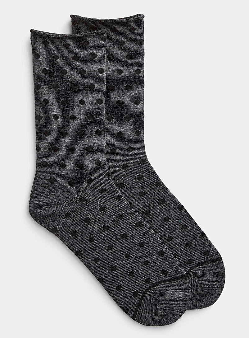 Simons Charcoal Polka dot merino wool socks for women
