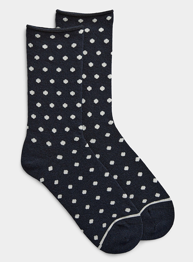 Simons Navy/Midnight Blue Polka dot merino wool socks for women