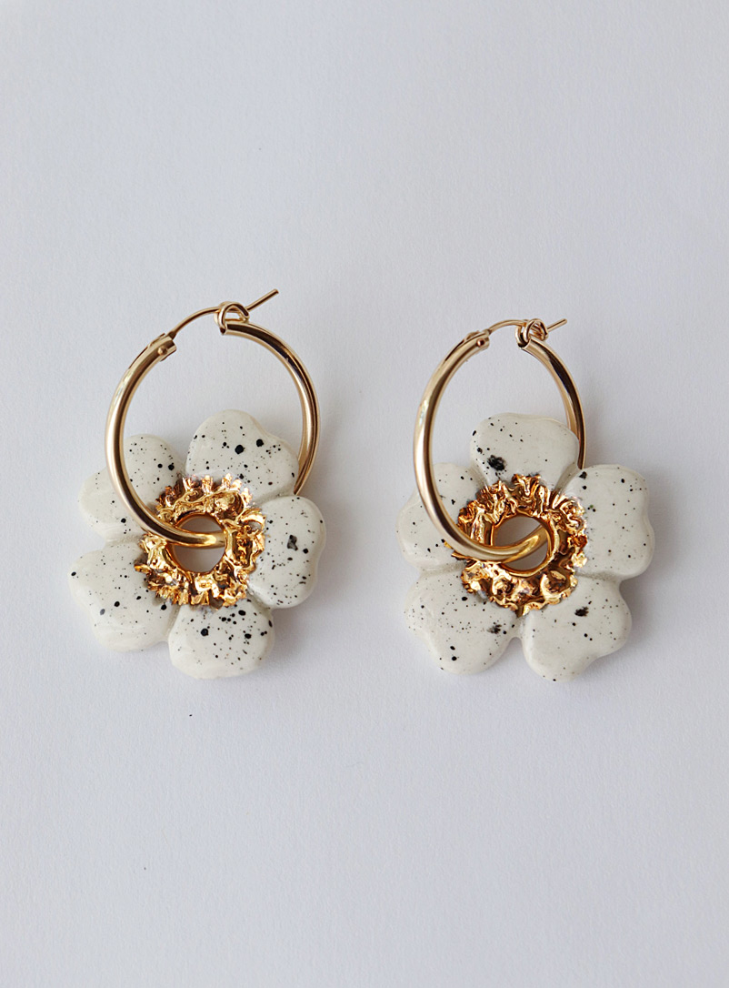 LiliandTrotro Jewelry White Poppy porcelain earrings