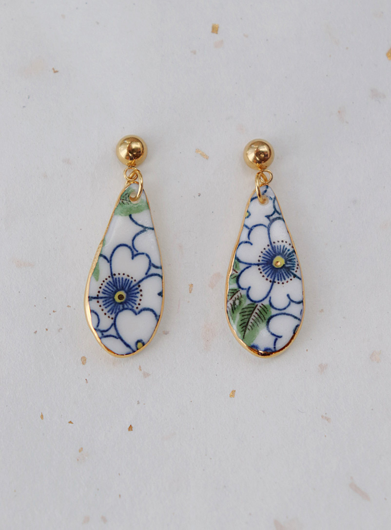 LiliandTrotro Jewelry Patterned Green May porcelain earrings