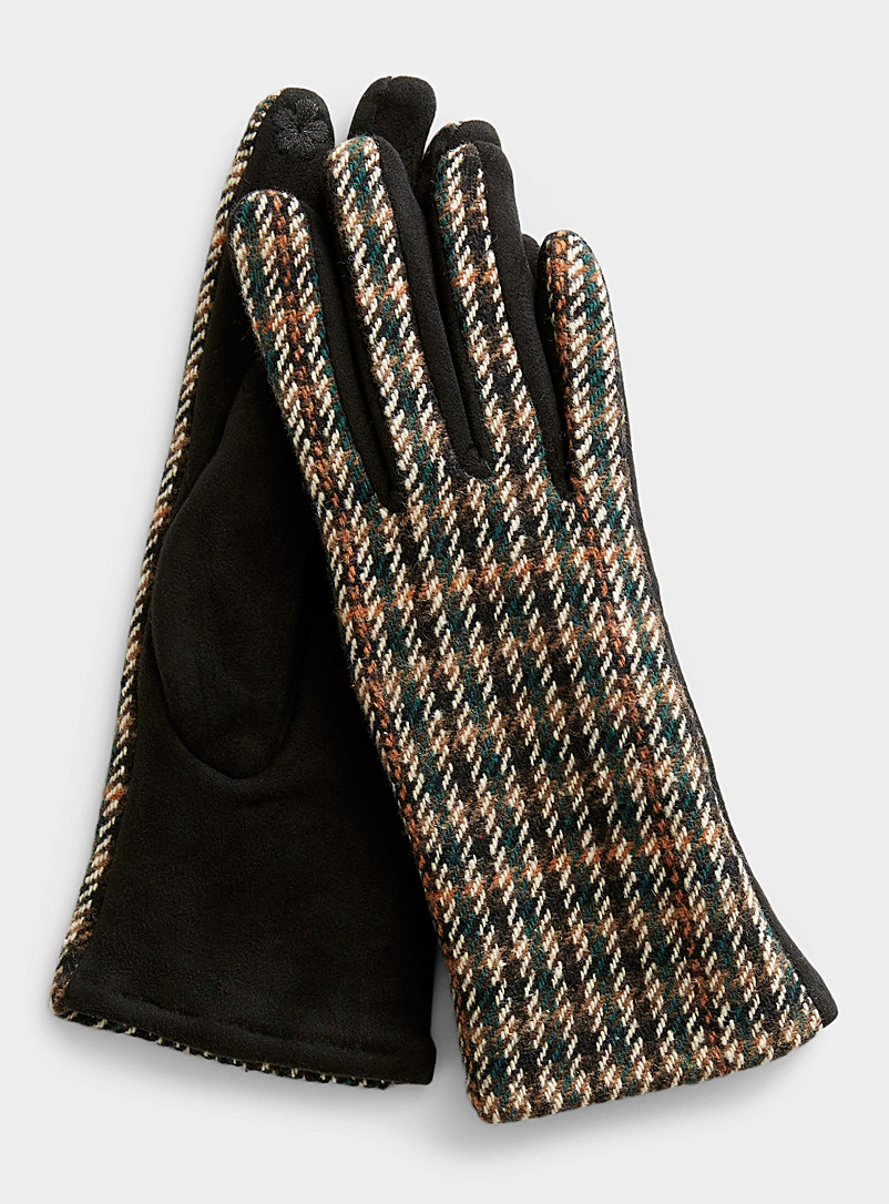 Simons: Le gant tweed carreaux Noir pour femme