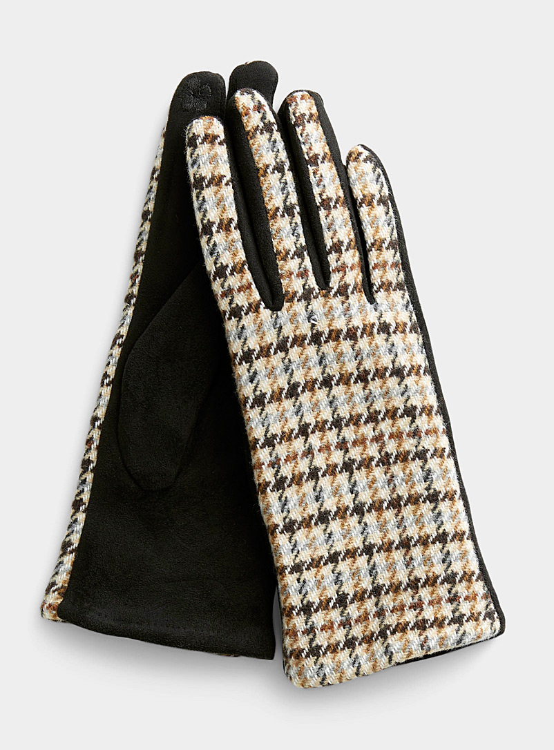 Simons Oxford Plaid tweed gloves for women