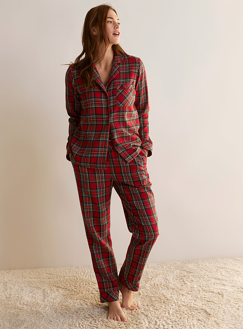 Simons X petit lem: L'ensemble pyjama carreaux festifs Rouge à motifs pour femme